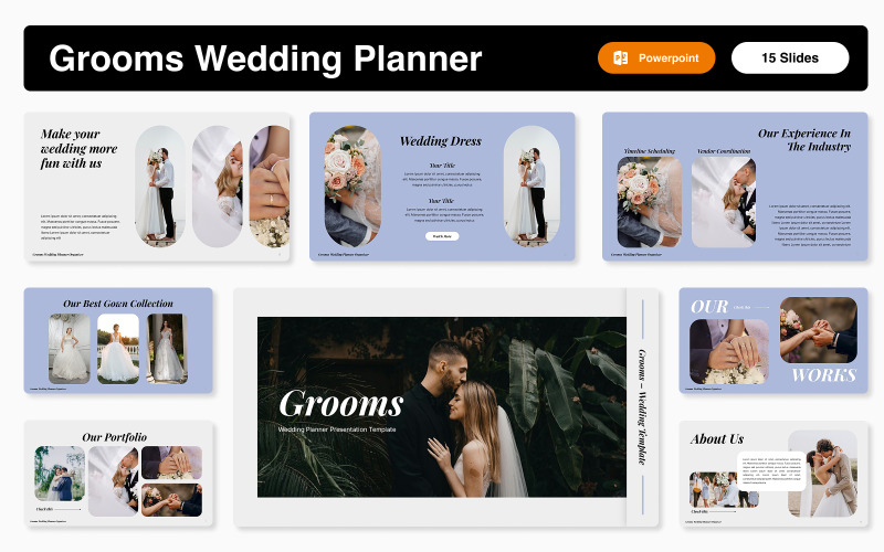Powerpoint-sjabloon voor een bruiloftsplanner voor bruidegoms
