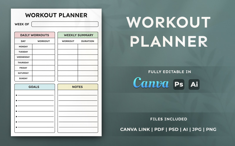 Trainingsplaner-Vorlage | Druckbarer Fitness-Organizer | Bearbeitbar in Canva - KDP Interior A4 Planner