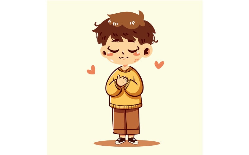 Garçon de dessin animé exprimant sa gratitude