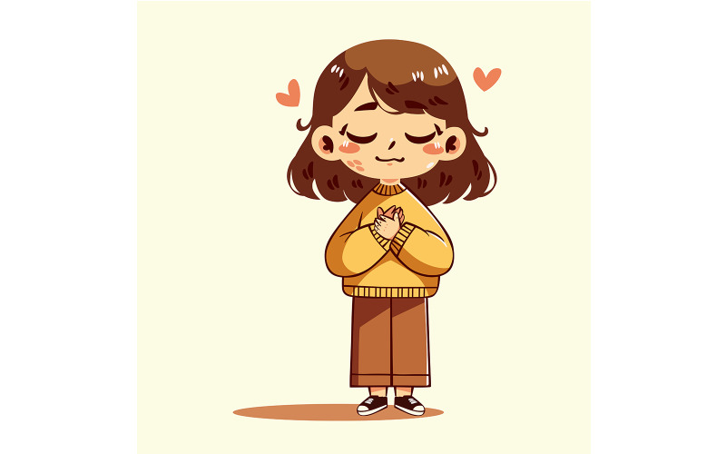Fille de dessin animé exprimant sa gratitude