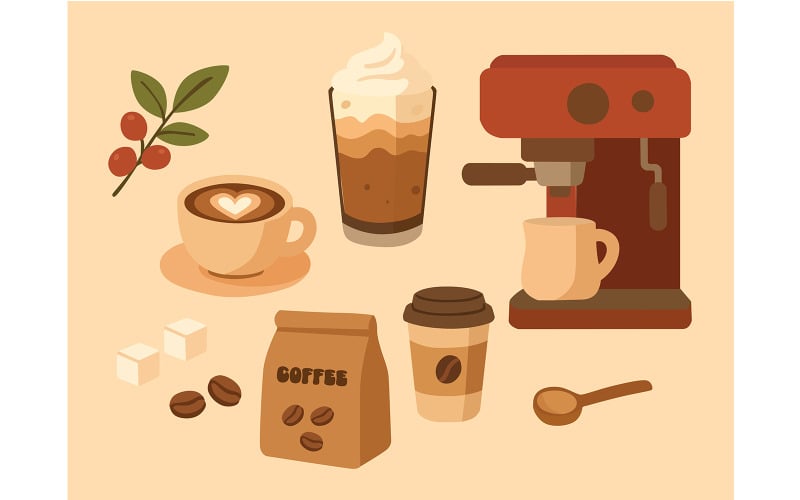 Kaféillustration (platt design)