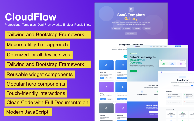 Collection de modèles SaaS polyvalents CloudFlow : modèles HTML complets pour sites Web SaaS modernes