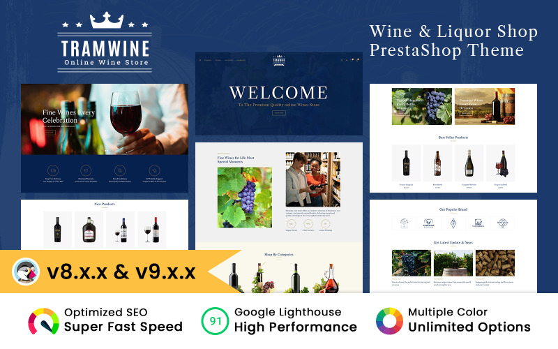 Tema de Prestashop para tienda de licores y vinos Tramwine