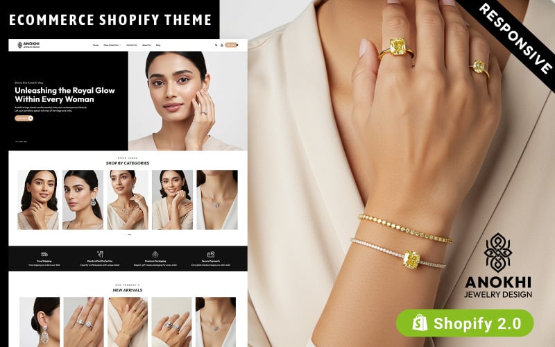 Anokhi – Responsivt Shopify-tema för smycken, mångsidigt och funktionellt