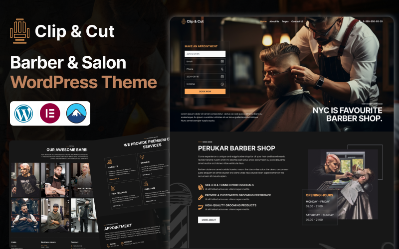 Clip & Cut – тема WordPress для парикмахерской и салона красоты на Elementor