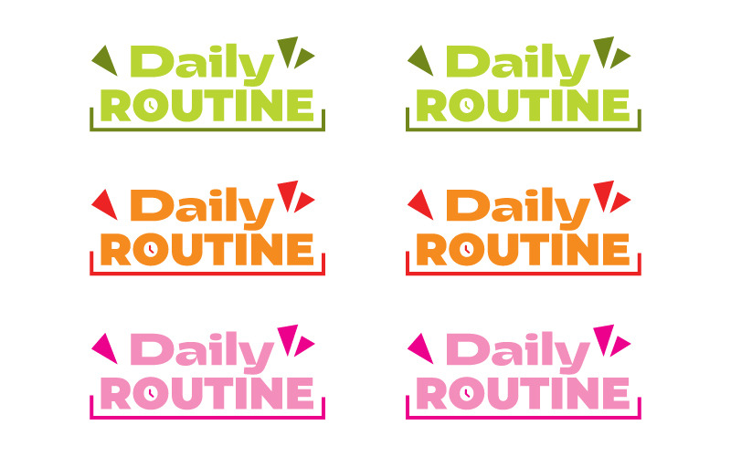 Daglig rutintextlogotypvektor i gröna, orange och rosa färger