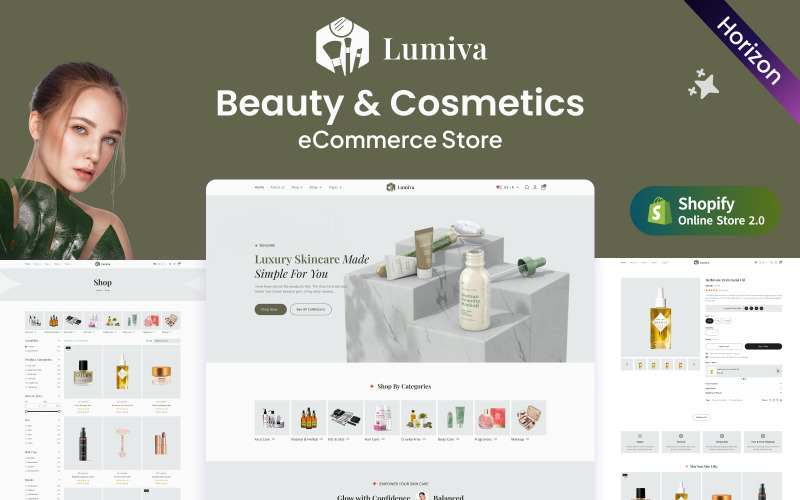 Lumiva – Магазин косметики та косметичних товарів Horizon Structure Shopify 2.0 Тема
