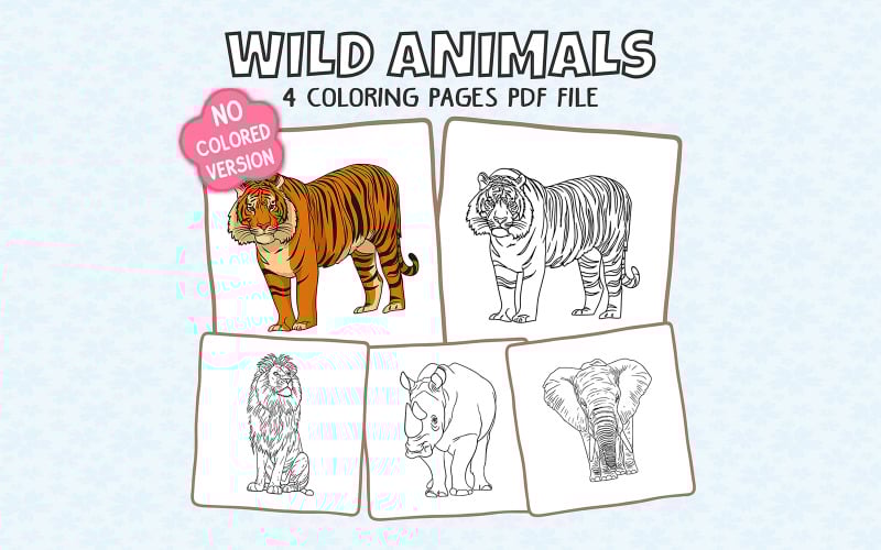 Wild Animals Coloring Pages Printable PDF