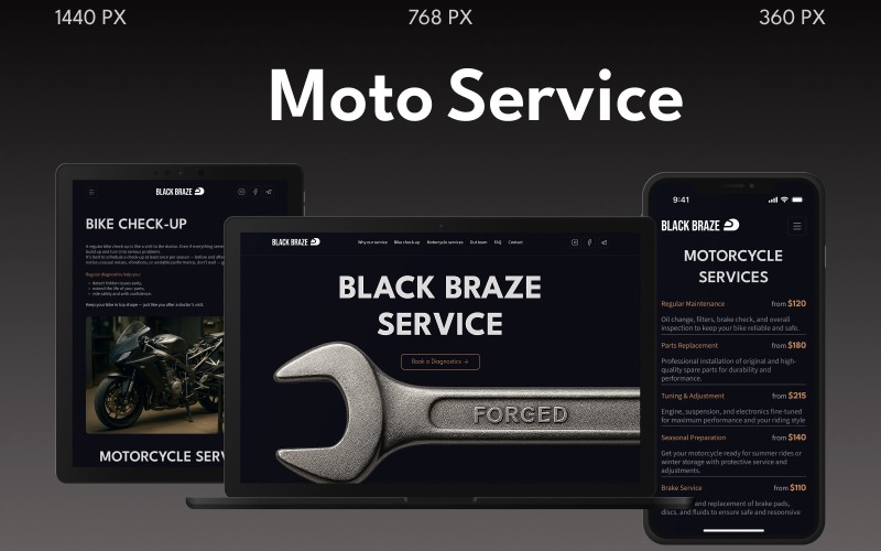Black Braze Moto Service – Modèle de page de destination