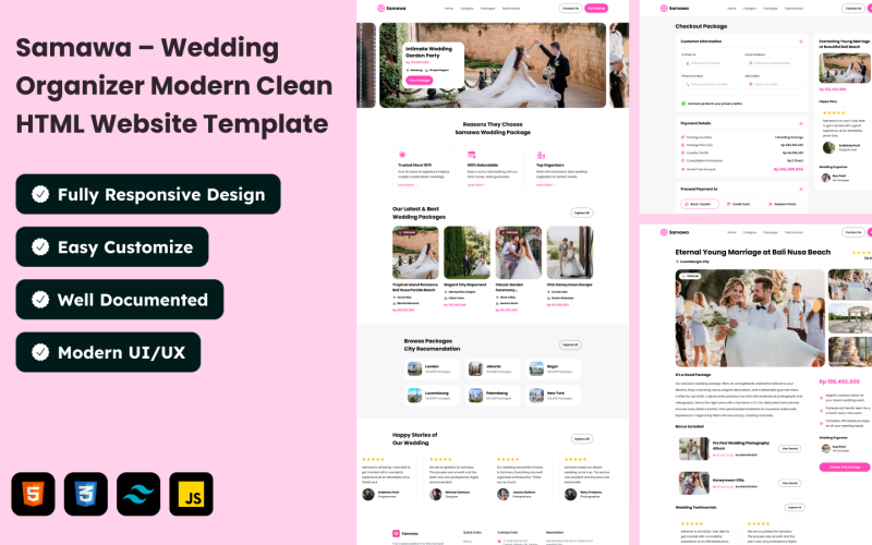 Samawa – Modèle de site Web HTML moderne et épuré pour organisateur de mariage