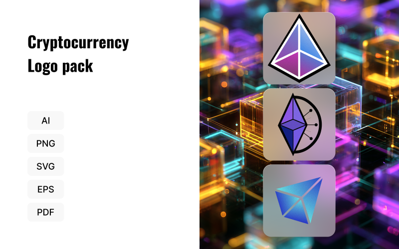 Balíček log pro kryptoměny – šablony minimalistického brandingu blockchainu