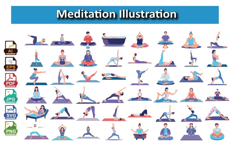 Illustrationspaket för meditation | Mindfulness, yoga och inre friddesign