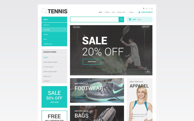 Boutique d'accessoires de tennis Thème PrestaShop