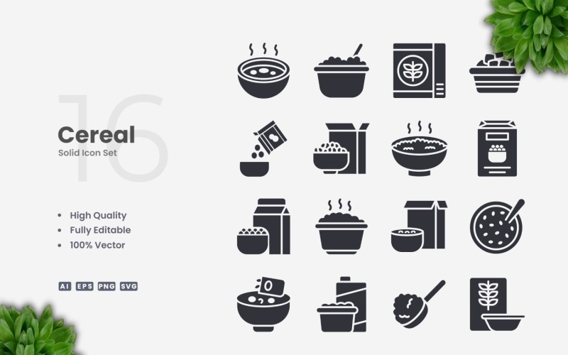 16 Cereal Solid Icons Set
