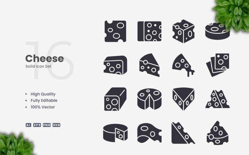16 Cheese Solid Icons Set