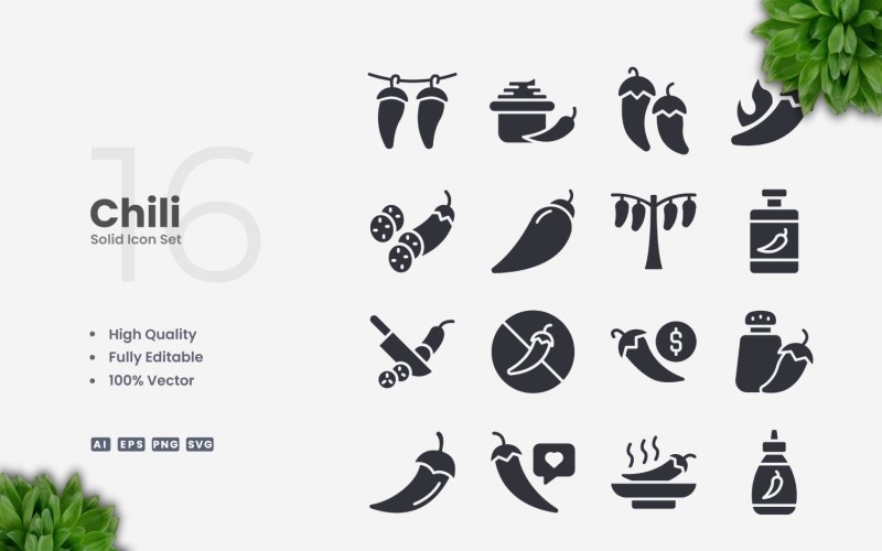 16 Chili Solid Icons-collectie