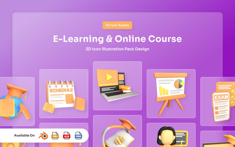 E-Learning und Online-Kurs 3D Icon Pack