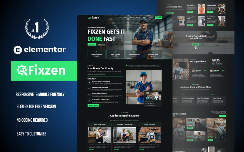 Fixzen – Elementor-Vorlagenkit für Handwerker- und Heimreparaturdienste