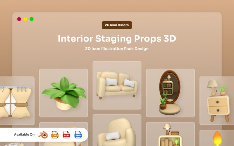 Möbel und Dekor 3D-Icon-Set