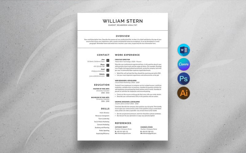 Professional CV Design for MS Word and Canva | Editable Printable Job ...