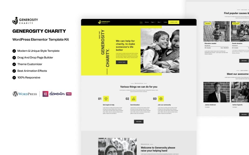 Generosity Kit UN Foundation - Donation and Charity Fundraising Elementor Kit