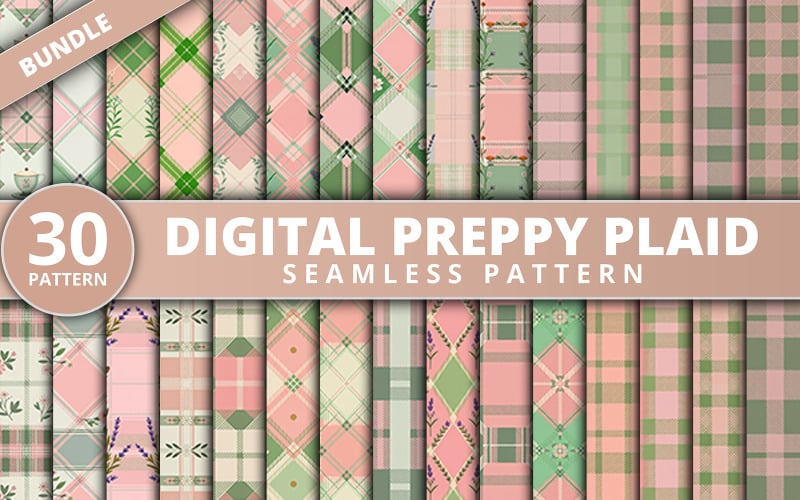 Paquete de patrones digitales preppy a cuadros sin costuras