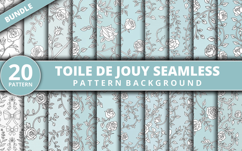 Dijital Kağıt, Kumaş ve Arka Plan Tasarımları için Kusursuz Toile De Jouy Çiçek Desenli Paket