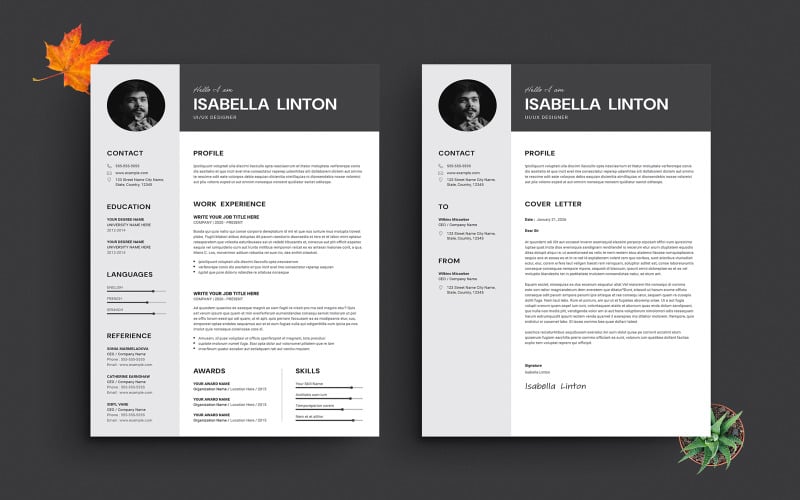 Layout creativo del curriculum con modello di lettera di presentazione