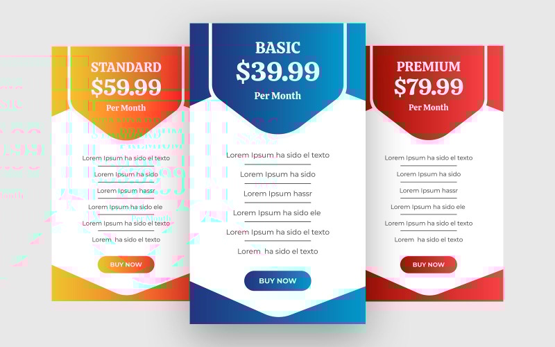 Design de elementos de interface do usuário da tabela de preços versão 4