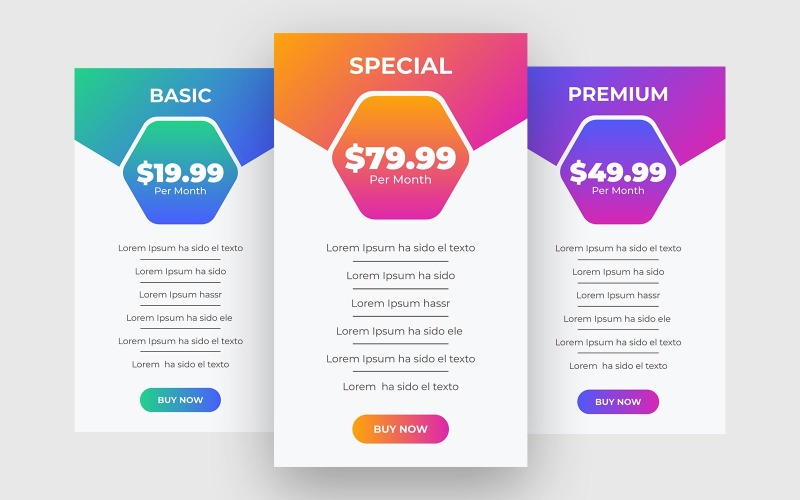 Diseño de elementos de la interfaz de usuario de la tabla de precios, versión 3