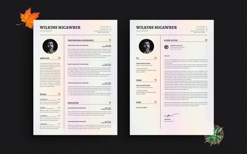 Modello di curriculum e lettera di presentazione minimalista per grafici