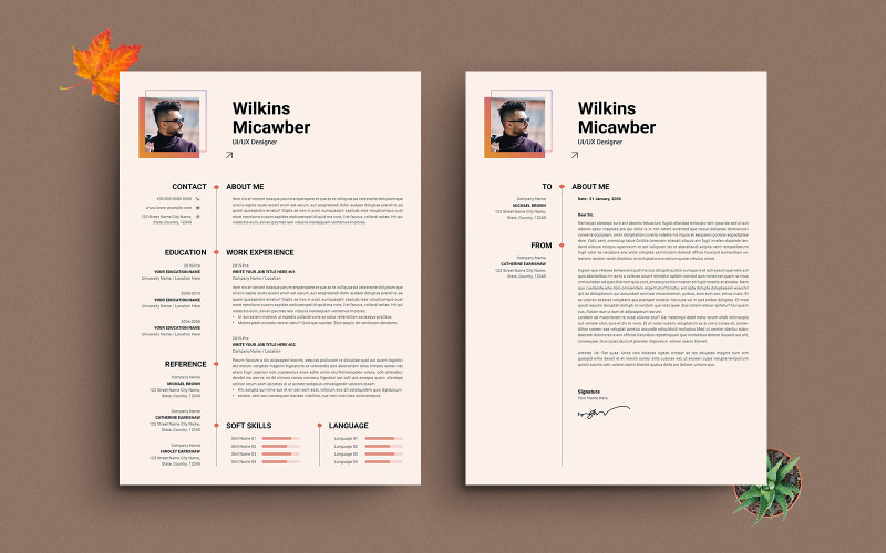Modello di curriculum moderno con lettera di presentazione, design professionale minimalista per domande di lavoro