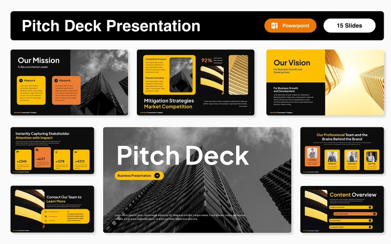 Svart och gul Pitch Deck PowerPoint-mall