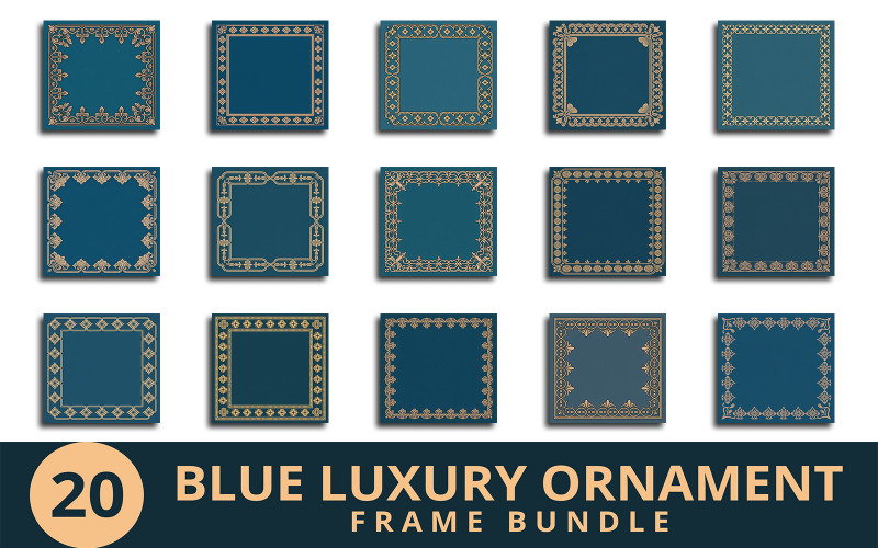 Pacote de moldura de ornamento de luxo azul com bordas elegantes