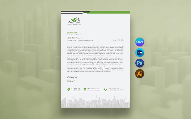 Modèle d'en-tête de lettre d'entreprise modifiable | Conception d'en-tête de lettre d'entreprise pour Canva et Word