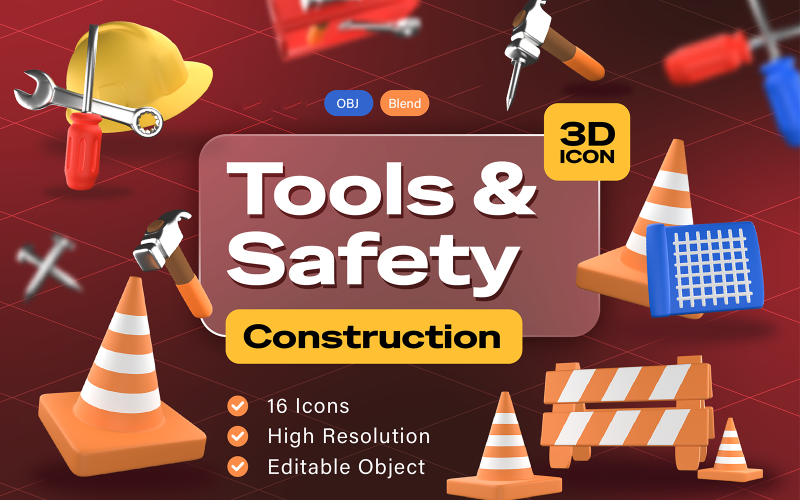 Gereedschap en Veiligheid Bouw - 3D-pictogram
