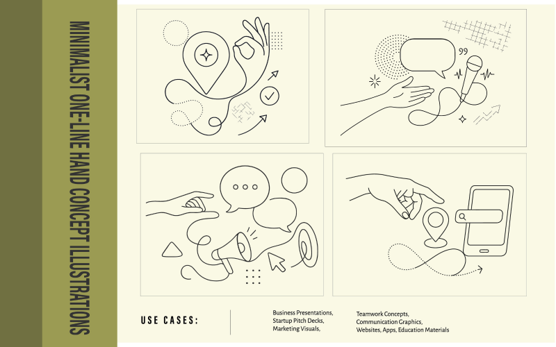 Pacchetto di illustrazioni vettoriali in stile collage di comunicazione minimalista su una riga, marketing della posizione