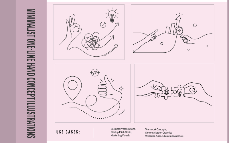 Minimalist One-Line Problem Solving, Strategy Teamwork collage style Concept Vector Illustrations