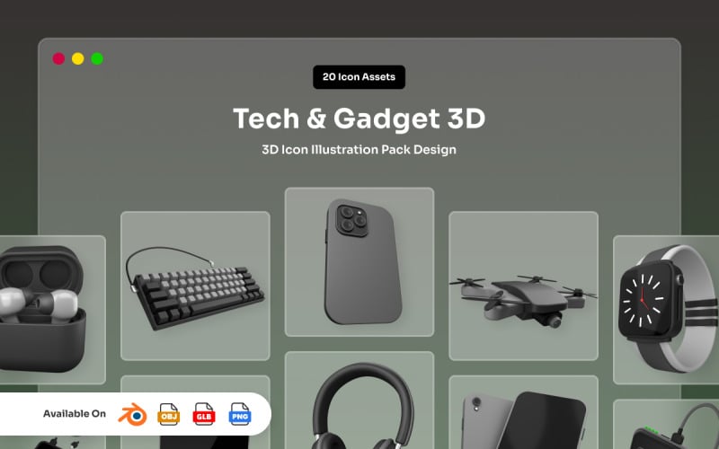 Pacote de ícones 3D de tecnologia e gadgets modernos