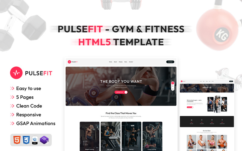 PulseFit – HTML-sjabloon voor sportschool en fitness