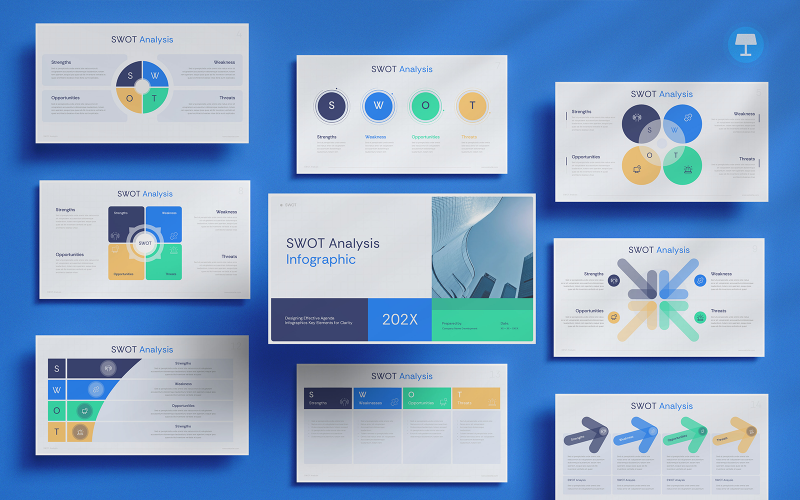 Modello di presentazione dell'infografica per l'analisi SWOT