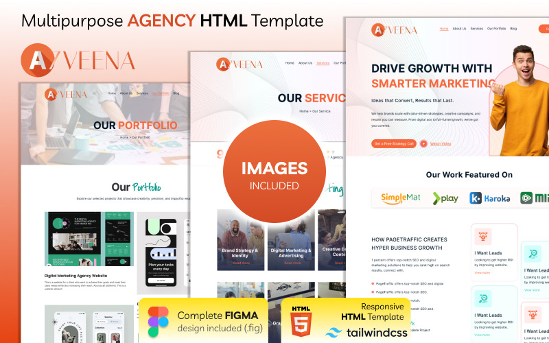 Azveena – Modello di sito web HTML5 per agenzia premium multiuso (design HTML + Figma)