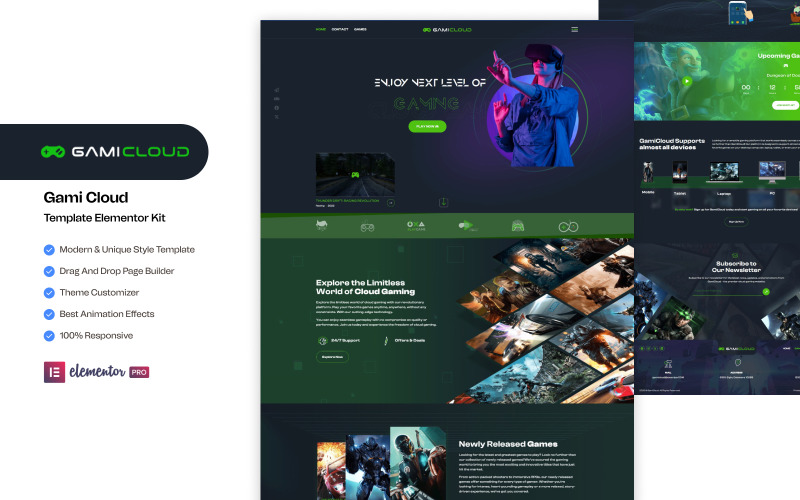 GamiCloud – Elementor Website Kit voor cloudgaming, eSports en gamestreamingplatforms