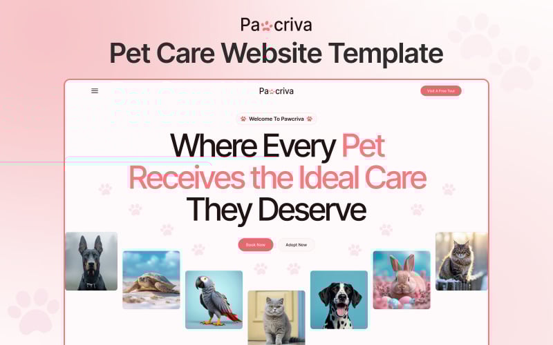 Pawcriva – Modello di sito Web Next.js per la cura degli animali domestici