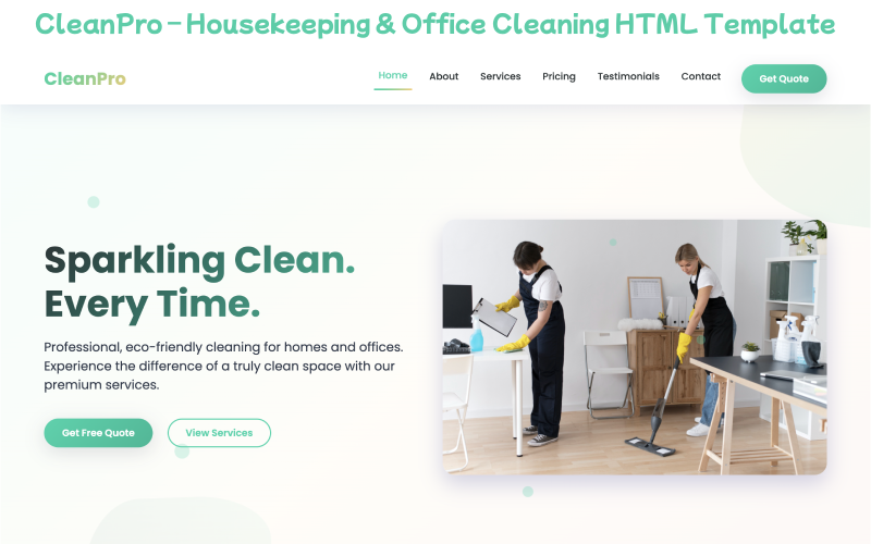 Cleanpro – HTML šablona pro úklid domácnosti a kanceláří, podobná té pro kutily