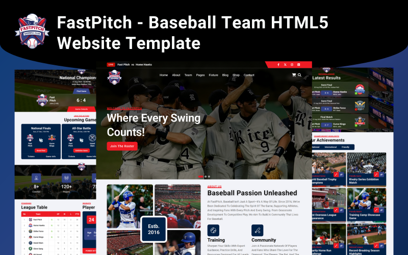 FastPitch - Plantilla de sitio web HTML5 del equipo de béisbol