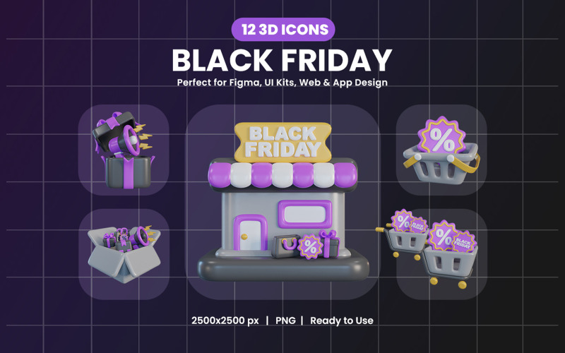 Black Friday 3D-ikonpaket 872