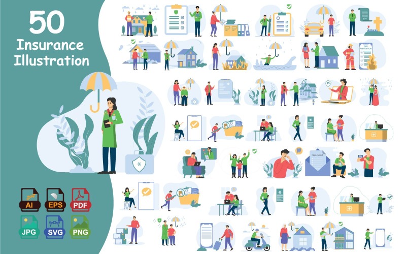 Insurance Illustration Pack | Life, Health, Car, Home, Travel & Business Coverage Designs