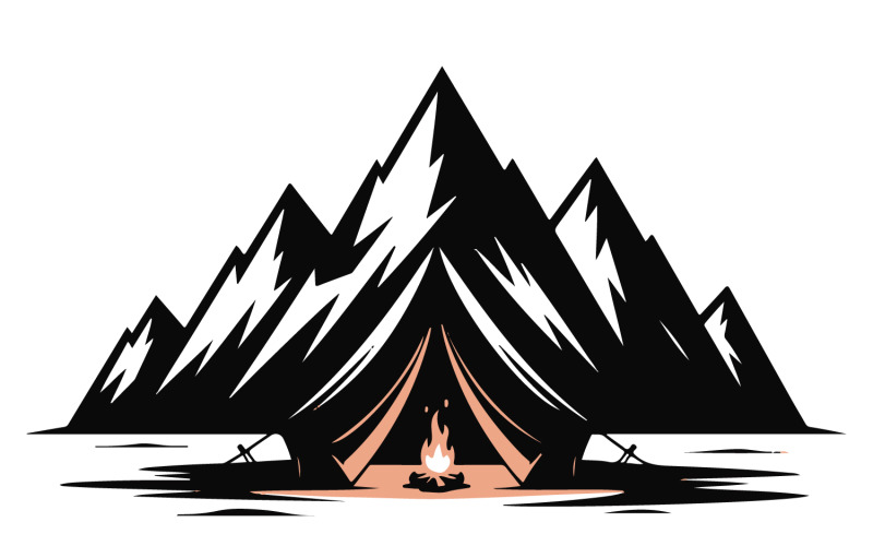 Camping in the mountains in a flat style