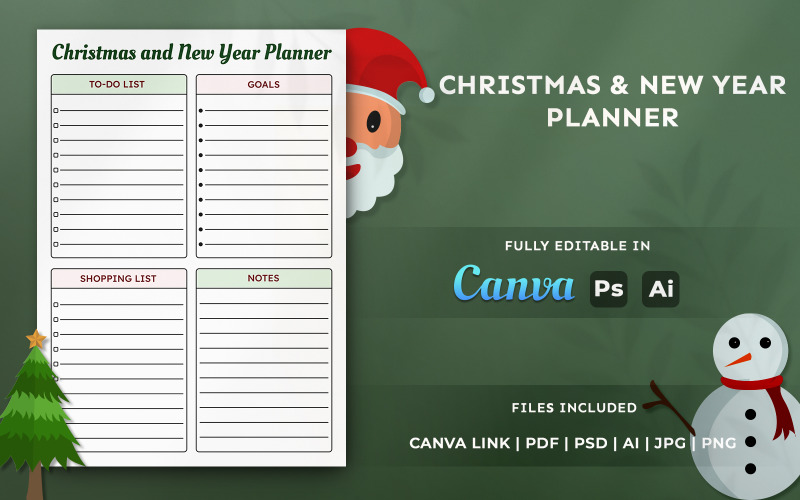 Christmas and New Year Planner Template | Festive Holiday Organizer & Printable Planner